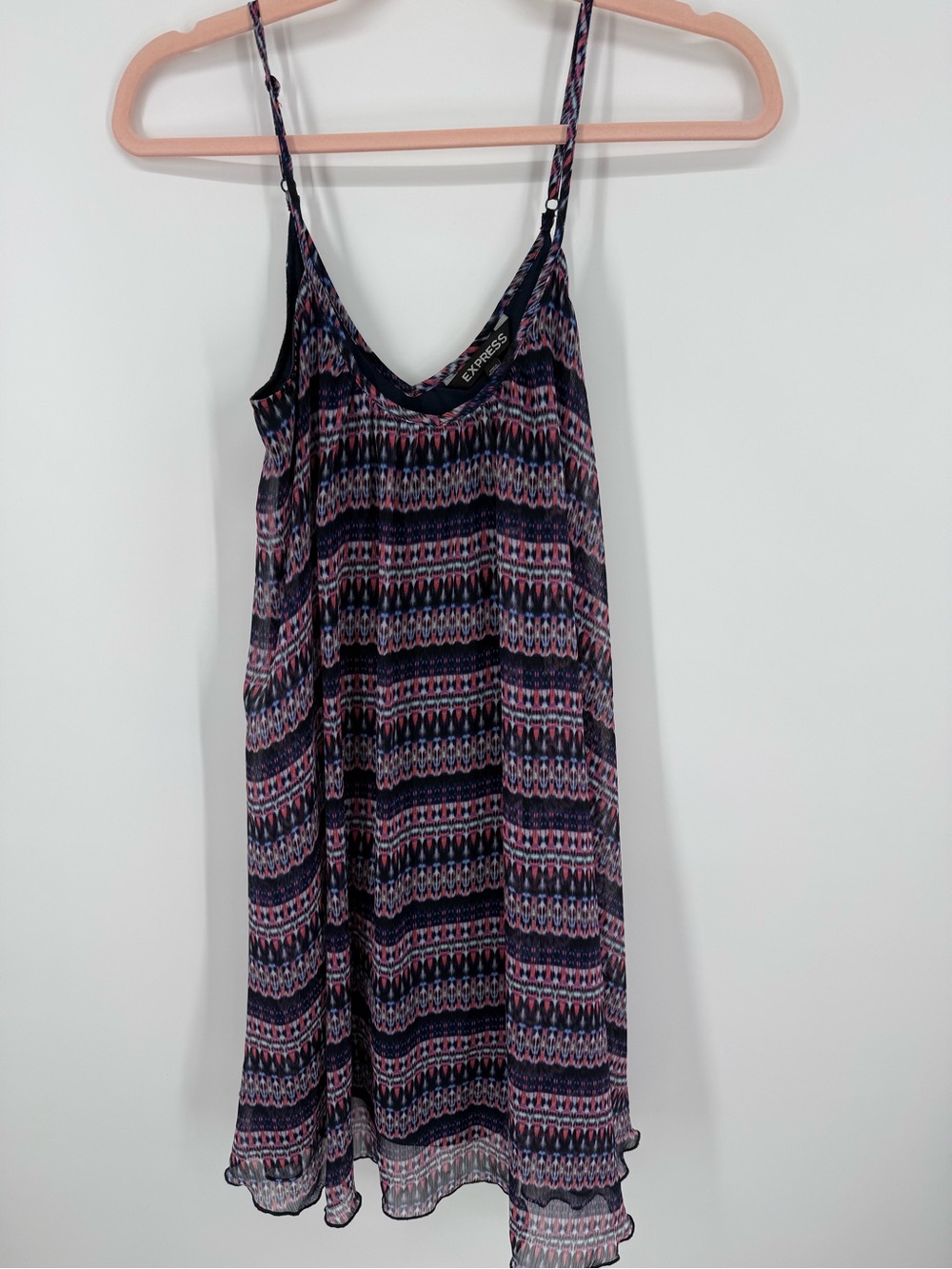 Express Sleeveless Mini Swing Babydoll Dress XS Blue Pink Purple Stripe Chiffon